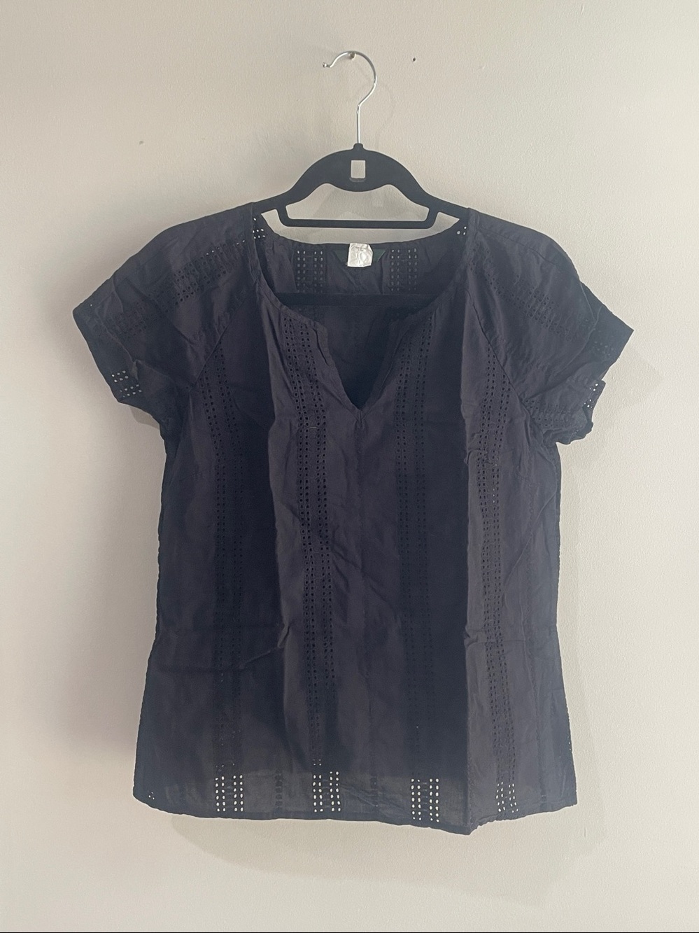 J. Crew Black cotton lace blouse size S